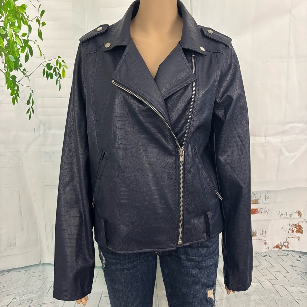 Zenana Outfitters Dark Navy Pleather Jacket